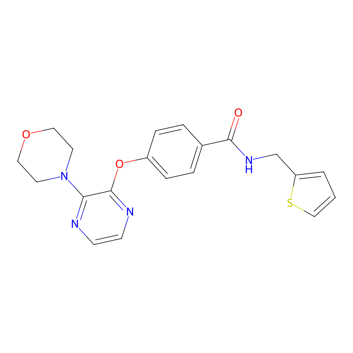 4-{[3-(morpholin-4-yl)pyrazin-2-yl]oxy}-N-(thiophen-2-ylmethyl)benzamide molecular structure, CAS 1251584-20-9