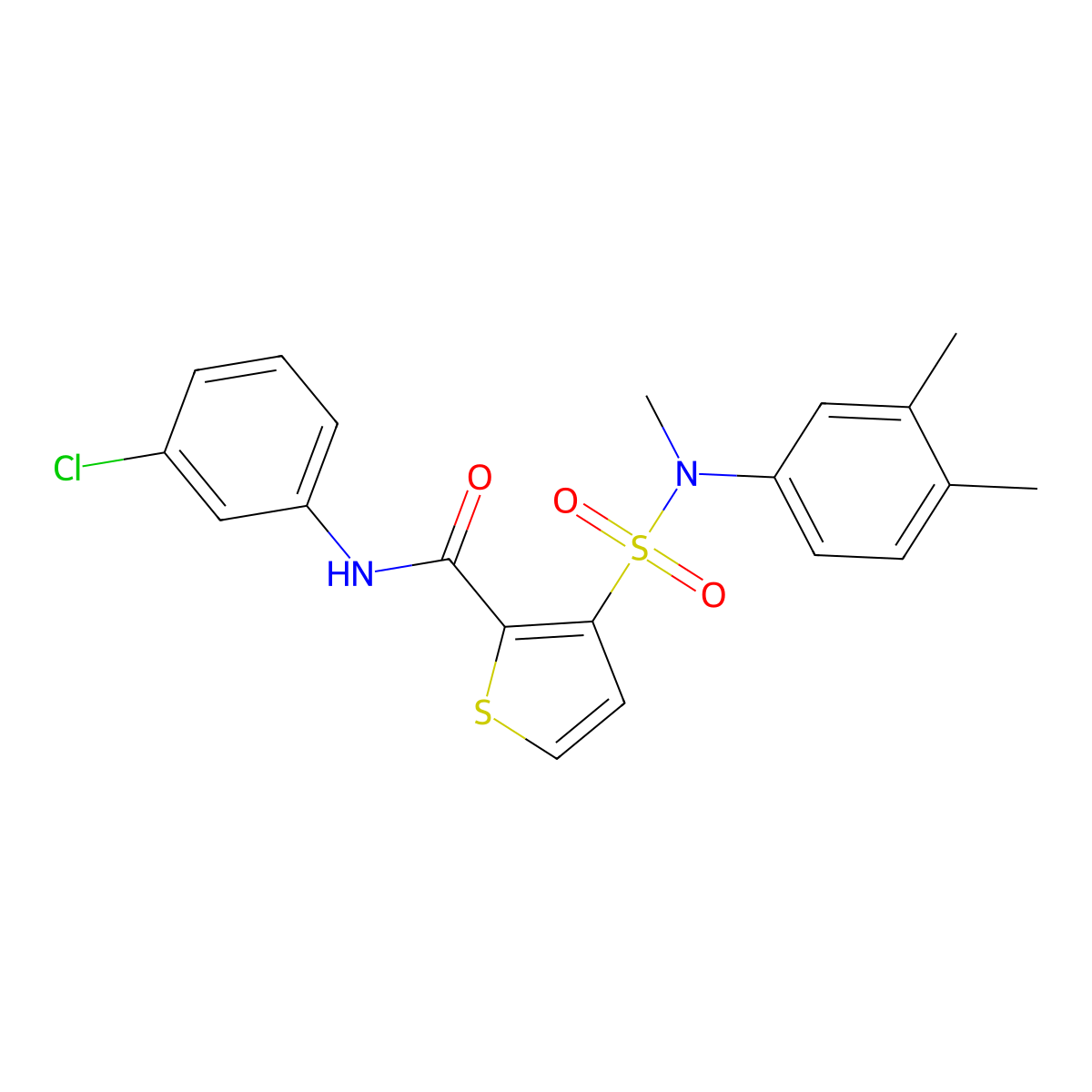 N-(3-chlorophenyl)-3-[(3,4-dimethylphenyl)(methyl)sulfamoyl]thiophene-2-carboxamide molecular structure, CAS 1251584-22-1