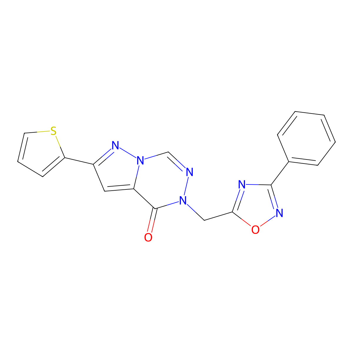 5-[(3-phenyl-1,2,4-oxadiazol-5-yl)methyl]-2-(thiophen-2-yl)-4H,5H-pyrazolo[1,5-d][1,2,4]triazin-4-one molecular structure, CAS 1251584-29-8