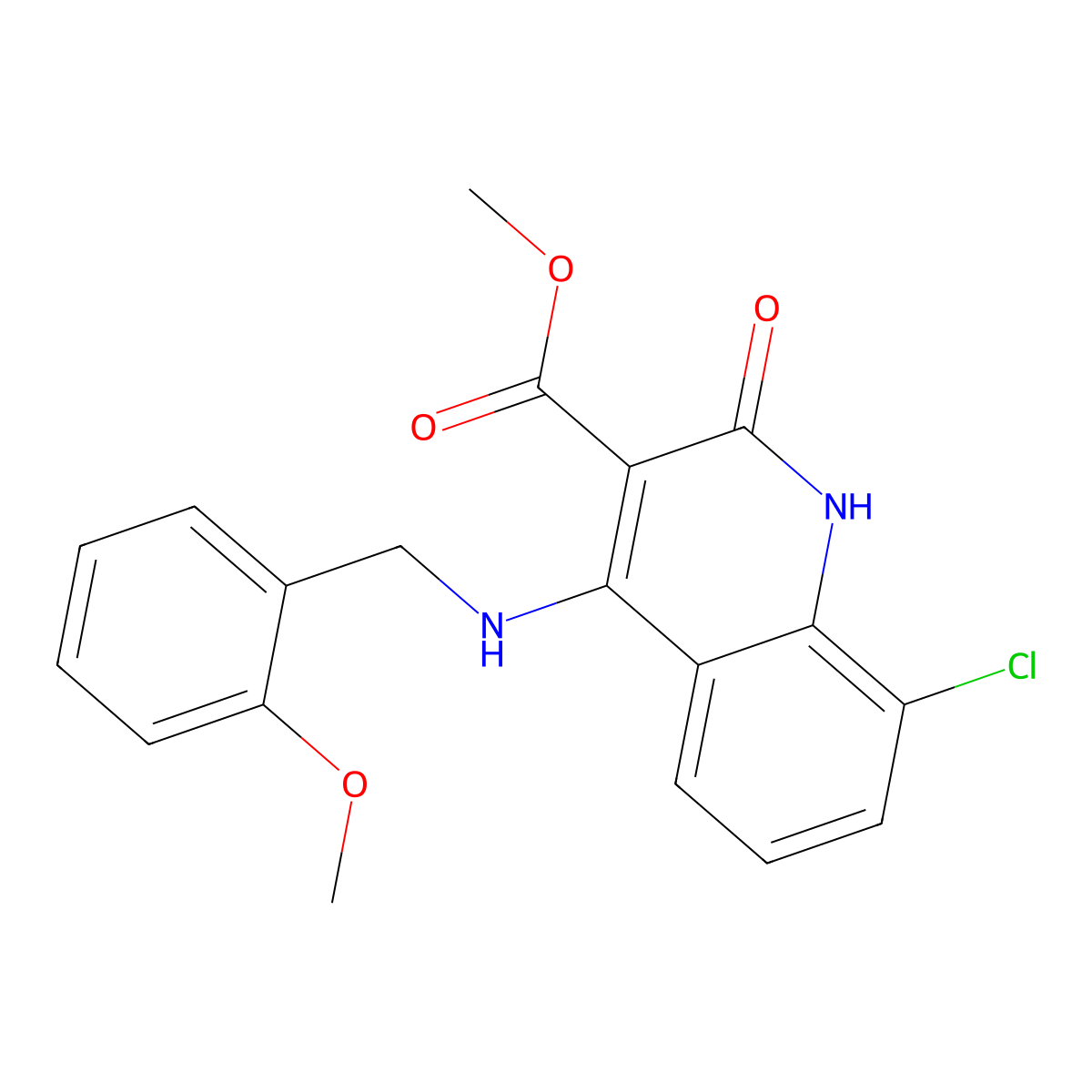 Methyl 8-chloro-4-((2-methoxybenzyl)amino)-2-oxo-1,2-dihydroquinoline-3-carboxylate molecular structure, CAS 1251584-31-2