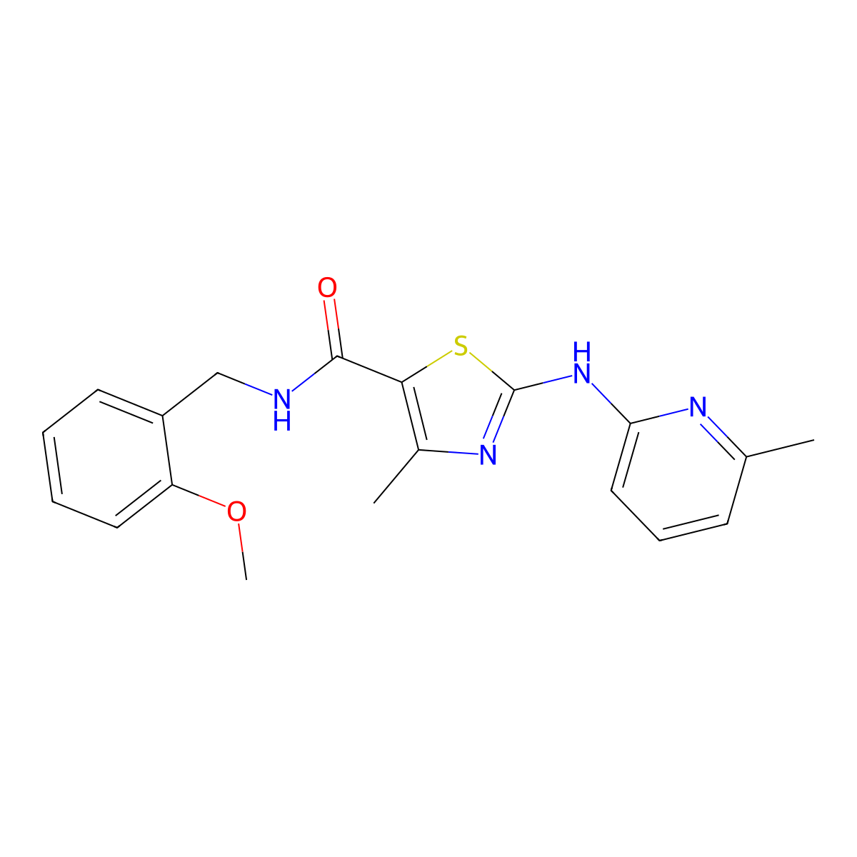 N-(2-methoxybenzyl)-4-methyl-2-((6-methylpyridin-2-yl)amino)thiazole-5-carboxamide molecular structure, CAS 1251584-33-4