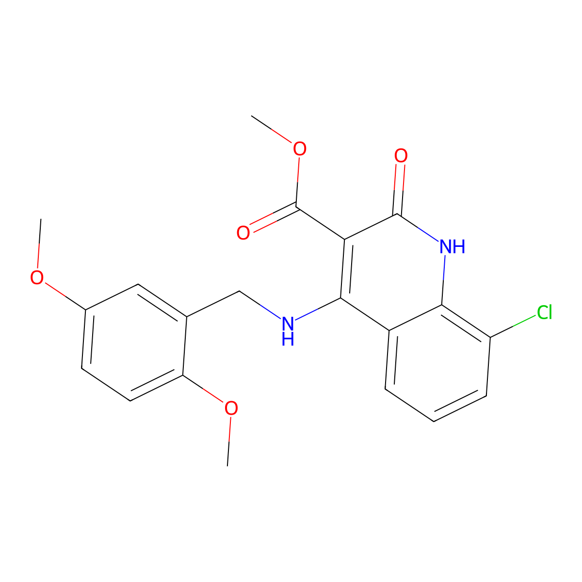 Methyl 8-chloro-4-((2,5-dimethoxybenzyl)amino)-2-oxo-1,2-dihydroquinoline-3-carboxylate molecular structure, CAS 1251584-36-7