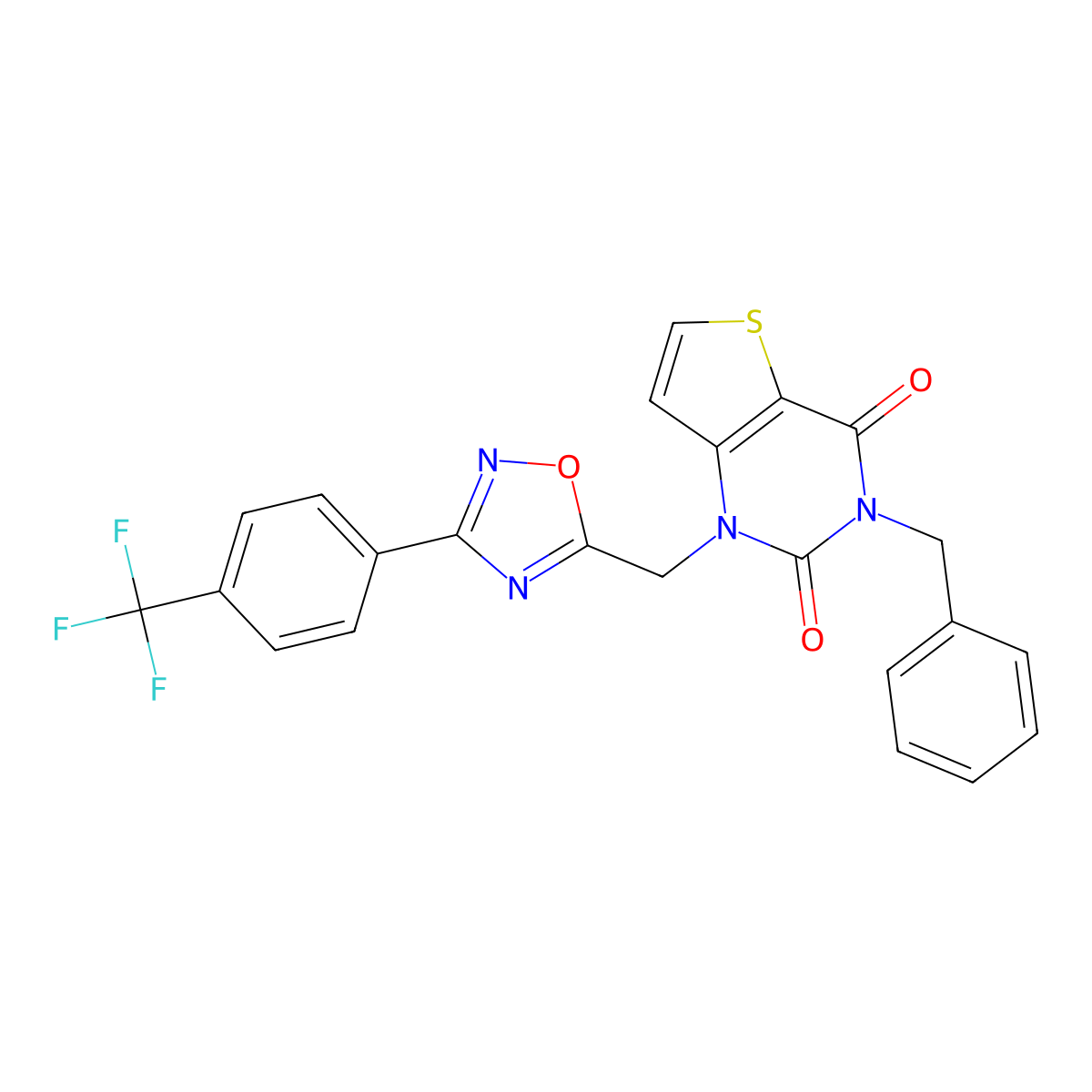 3-benzyl-1-({3-[4-(trifluoromethyl)phenyl]-1,2,4-oxadiazol-5-yl}methyl)-1H,2H,3H,4H-thieno[3,2-d]pyrimidine-2,4-dione molecular structure, CAS 1251584-42-5