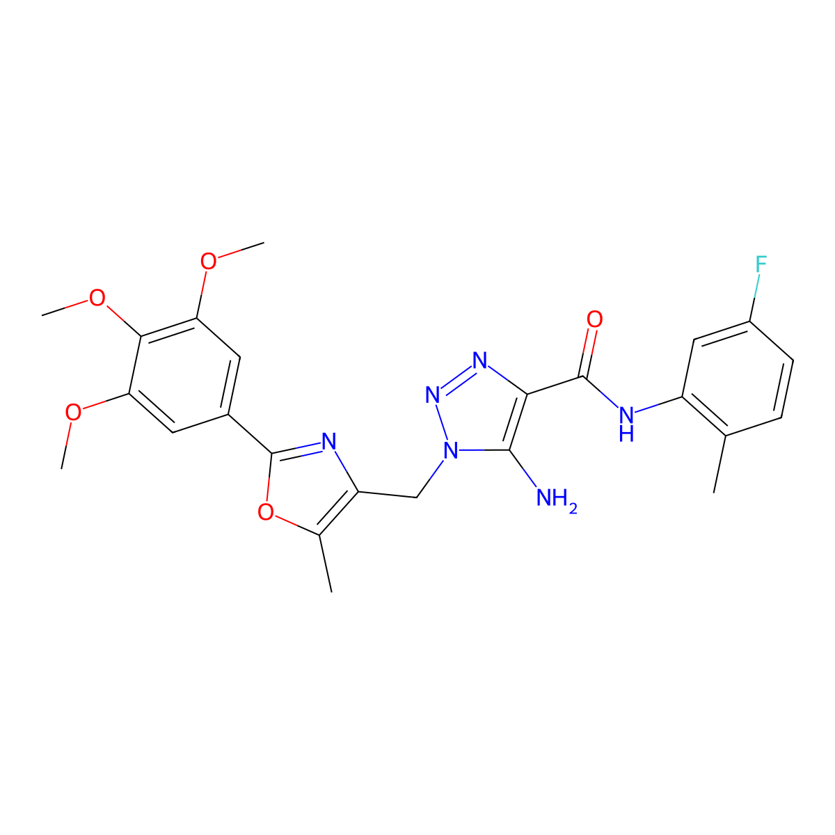 5-amino-N-(5-fluoro-2-methylphenyl)-1-{[5-methyl-2-(3,4,5-trimethoxyphenyl)-1,3-oxazol-4-yl]methyl}-1H-1,2,3-triazole-4-carboxamide molecular structure, CAS 1251584-45-8