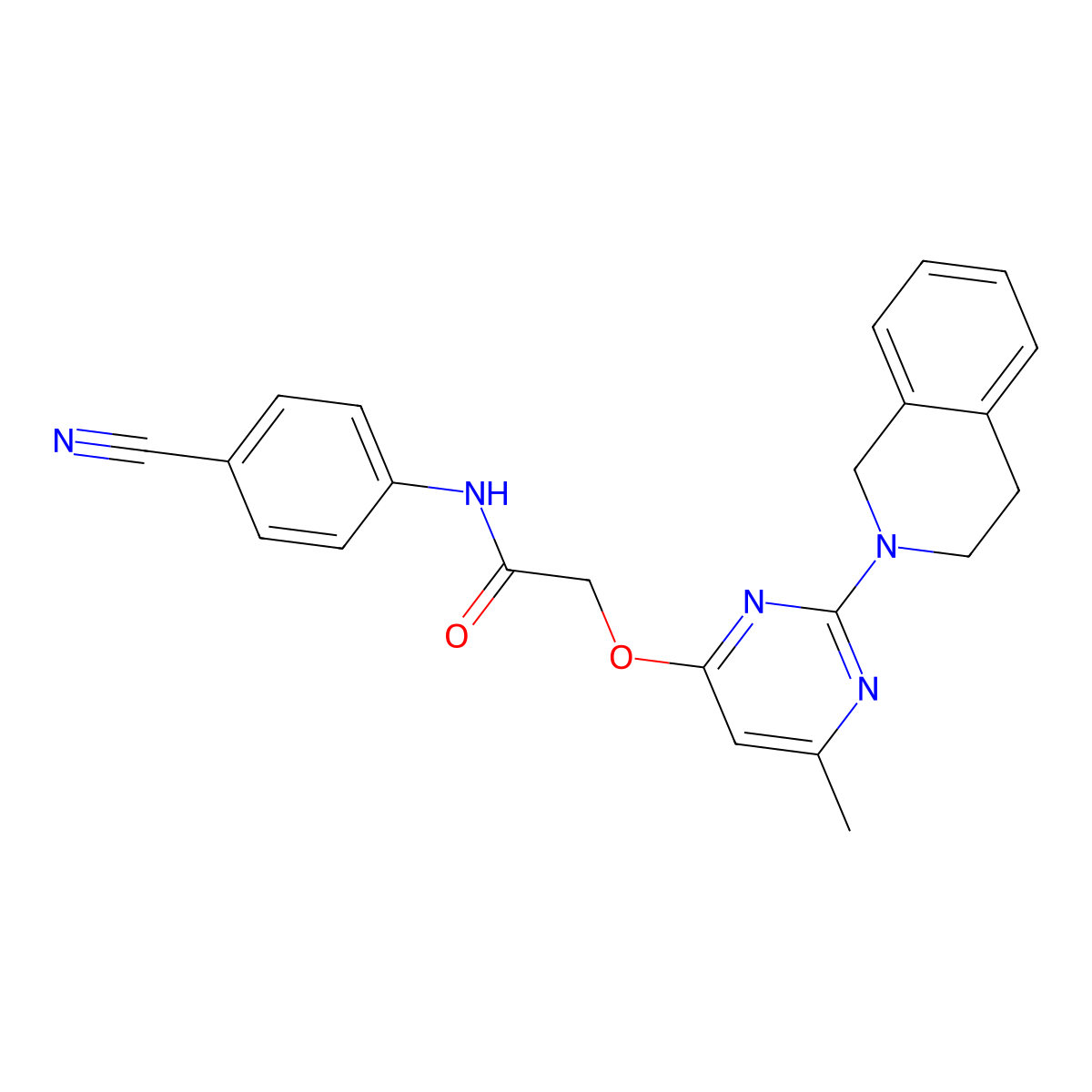 N-(4-cyanophenyl)-2-((2-(3,4-dihydroisoquinolin-2(1H)-yl)-6-methylpyrimidin-4-yl)oxy)acetamide molecular structure, CAS 1251584-46-9