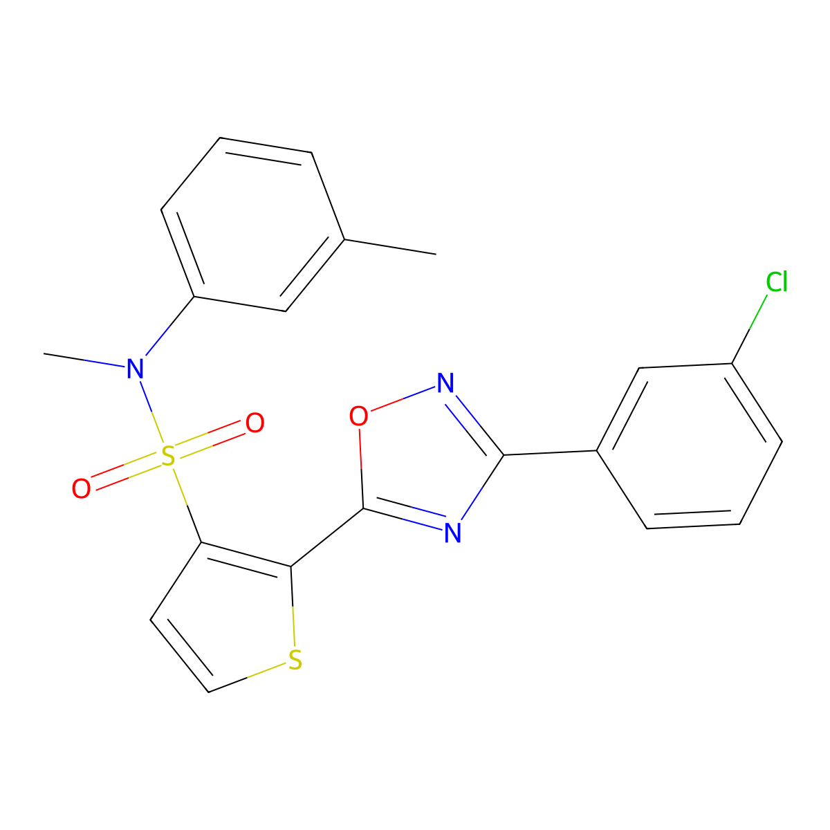 2-[3-(3-chlorophenyl)-1,2,4-oxadiazol-5-yl]-N-methyl-N-(3-methylphenyl)thiophene-3-sulfonamide molecular structure, CAS 1251584-51-6