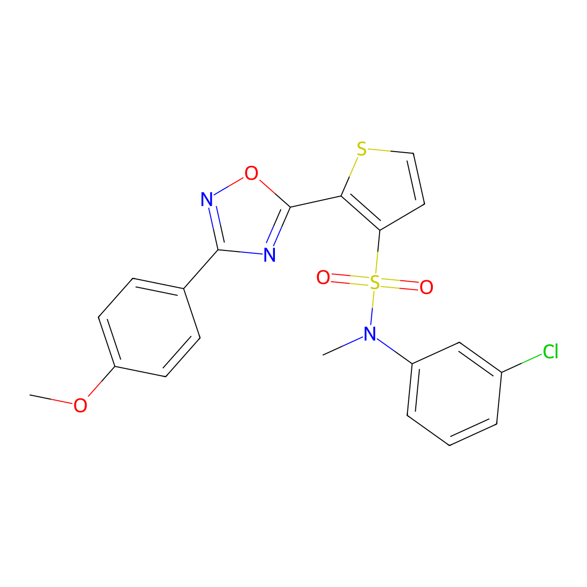 N-(3-chlorophenyl)-2-[3-(4-methoxyphenyl)-1,2,4-oxadiazol-5-yl]-N-methylthiophene-3-sulfonamide molecular structure, CAS 1251584-65-2