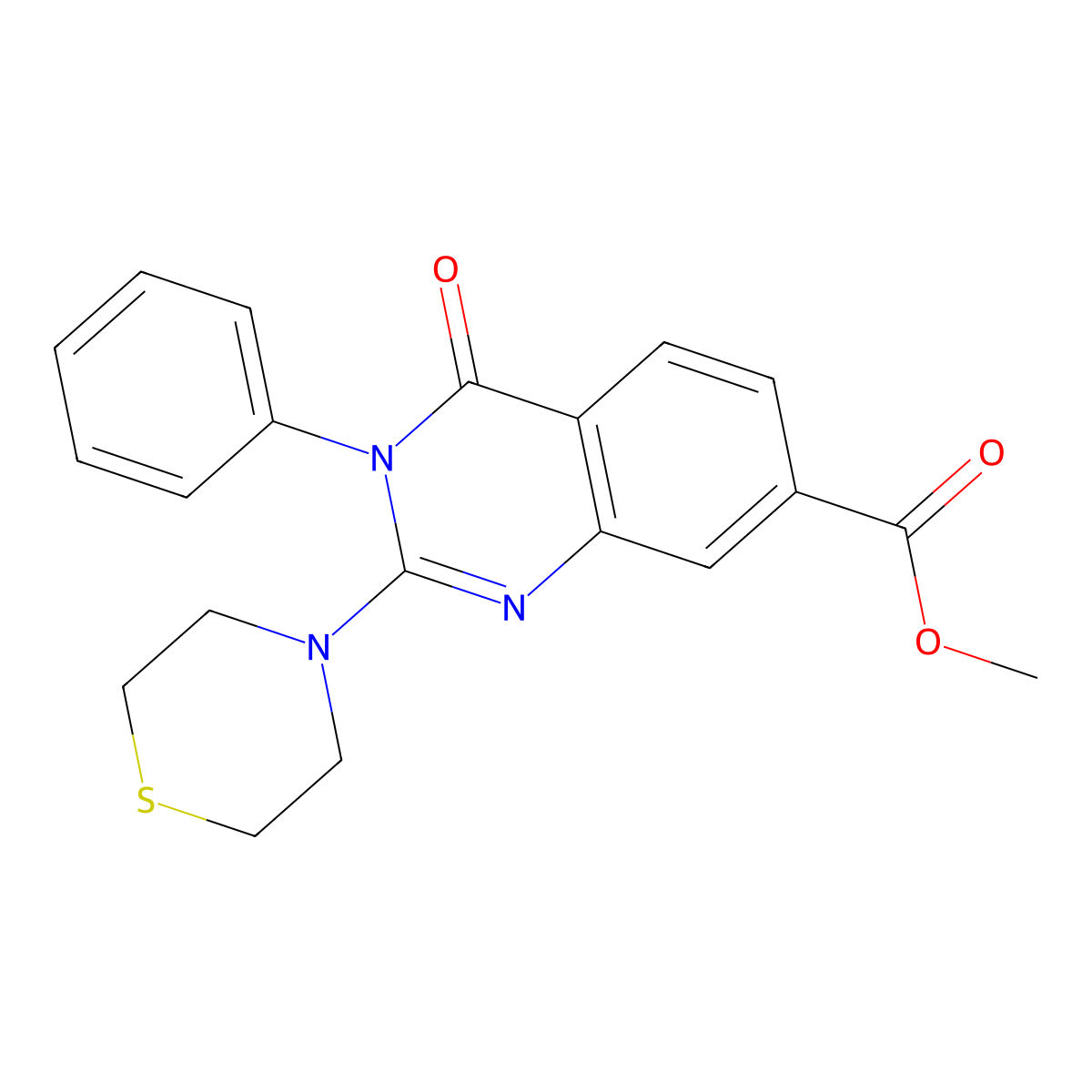 Methyl 4-oxo-3-phenyl-2-(thiomorpholin-4-yl)-3,4-dihydroquinazoline-7-carboxylate molecular structure, CAS 1251584-73-2