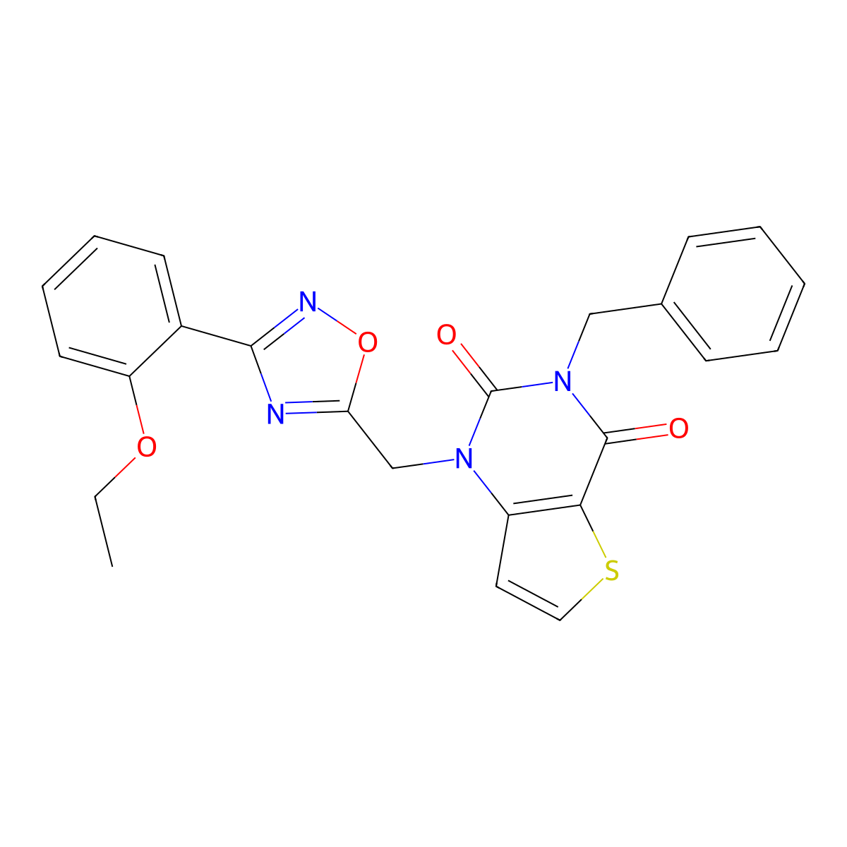 3-benzyl-1-{[3-(2-ethoxyphenyl)-1,2,4-oxadiazol-5-yl]methyl}-1H,2H,3H,4H-thieno[3,2-d]pyrimidine-2,4-dione molecular structure, CAS 1251584-75-4
