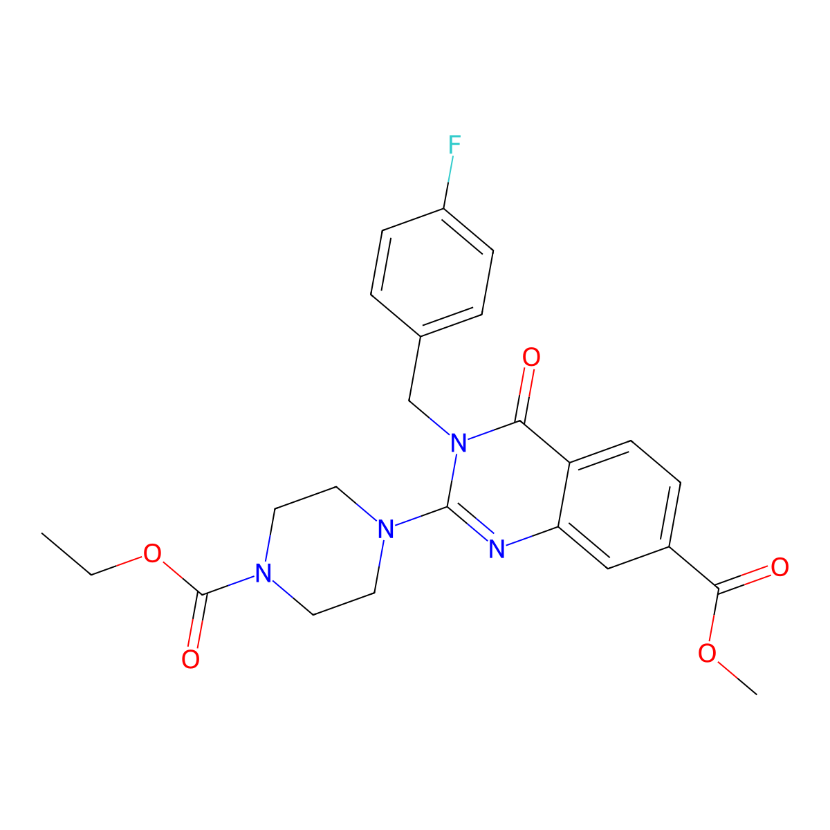 Methyl 2-(4-(ethoxycarbonyl)piperazin-1-yl)-3-(4-fluorobenzyl)-4-oxo-3,4-dihydroquinazoline-7-carboxylate molecular structure, CAS 1251584-88-9