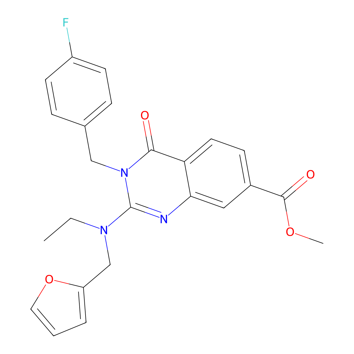 Methyl 2-(ethyl(furan-2-ylmethyl)amino)-3-(4-fluorobenzyl)-4-oxo-3,4-dihydroquinazoline-7-carboxylate molecular structure, CAS 1251584-93-6