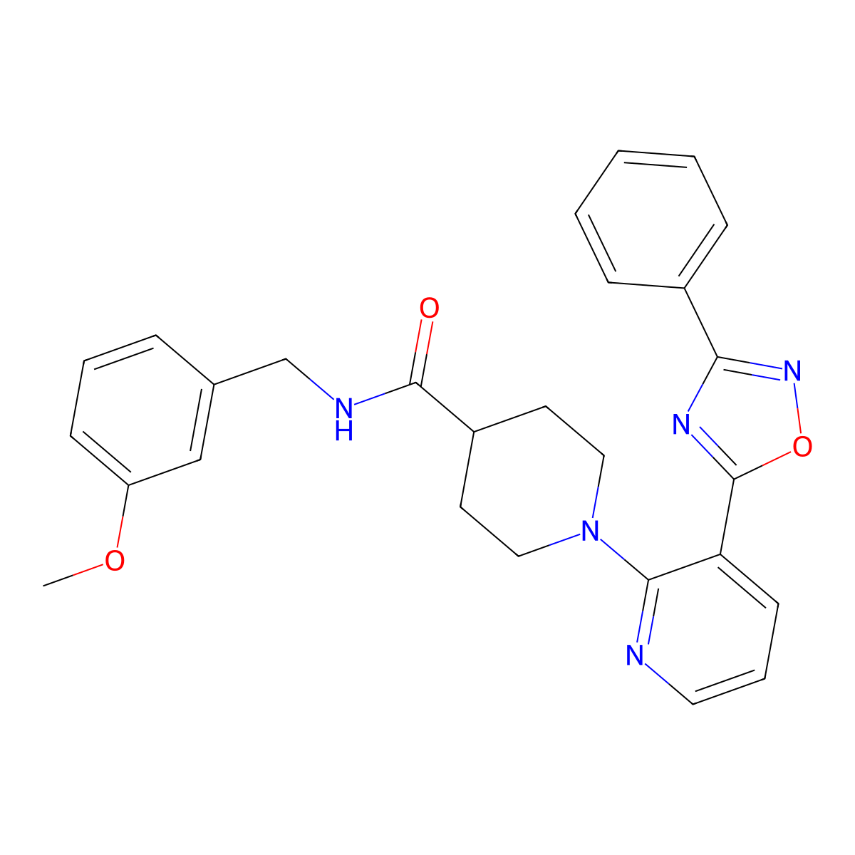 N-[(3-methoxyphenyl)methyl]-1-[3-(3-phenyl-1,2,4-oxadiazol-5-yl)pyridin-2-yl]piperidine-4-carboxamide molecular structure, CAS 1251584-98-1