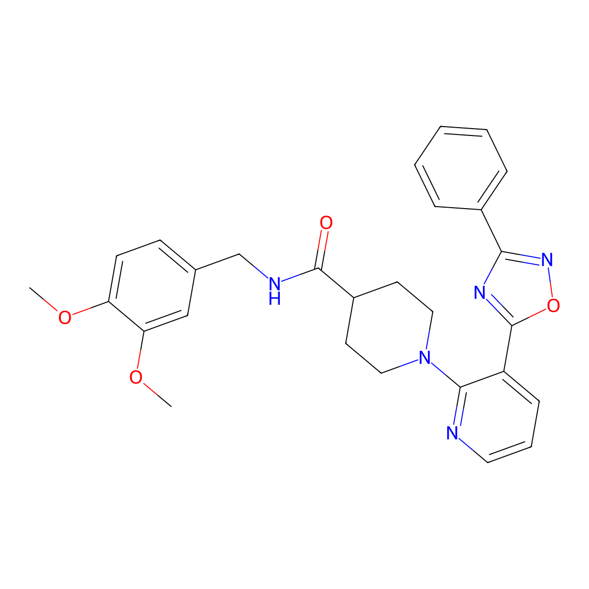 N-[(3,4-dimethoxyphenyl)methyl]-1-[3-(3-phenyl-1,2,4-oxadiazol-5-yl)pyridin-2-yl]piperidine-4-carboxamide molecular structure, CAS 1251585-01-9