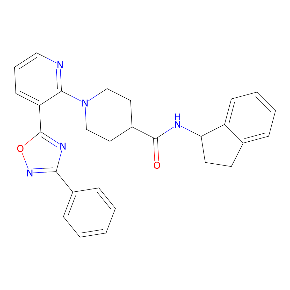 N-(2,3-dihydro-1H-inden-1-yl)-1-[3-(3-phenyl-1,2,4-oxadiazol-5-yl)pyridin-2-yl]piperidine-4-carboxamide molecular structure, CAS 1251585-06-4