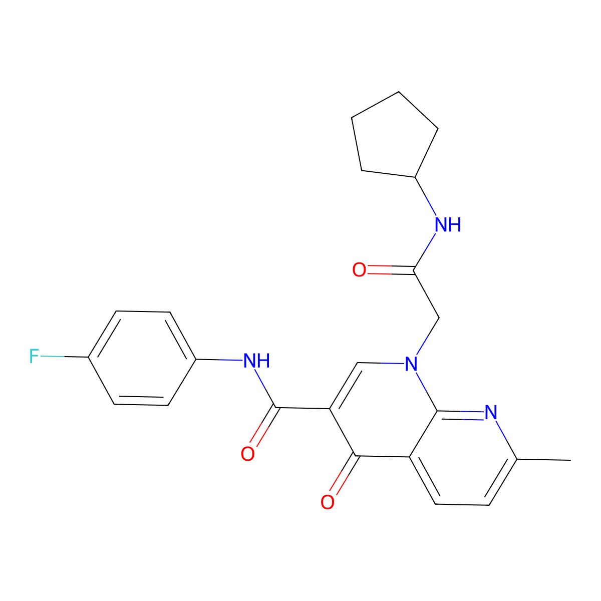 1-(2-(cyclopentylamino)-2-oxoethyl)-N-(4-fluorophenyl)-7-methyl-4-oxo-1,4-dihydro-1,8-naphthyridine-3-carboxamide molecular structure, CAS 1251585-08-6