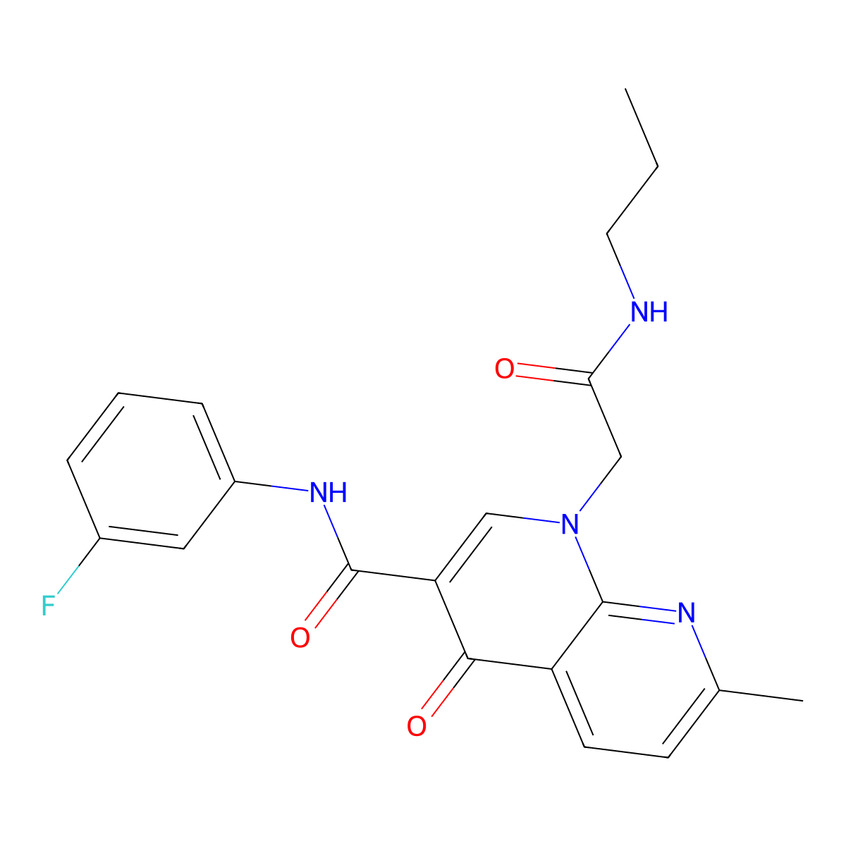 N-(3-fluorophenyl)-7-methyl-4-oxo-1-(2-oxo-2-(propylamino)ethyl)-1,4-dihydro-1,8-naphthyridine-3-carboxamide molecular structure, CAS 1251585-12-2