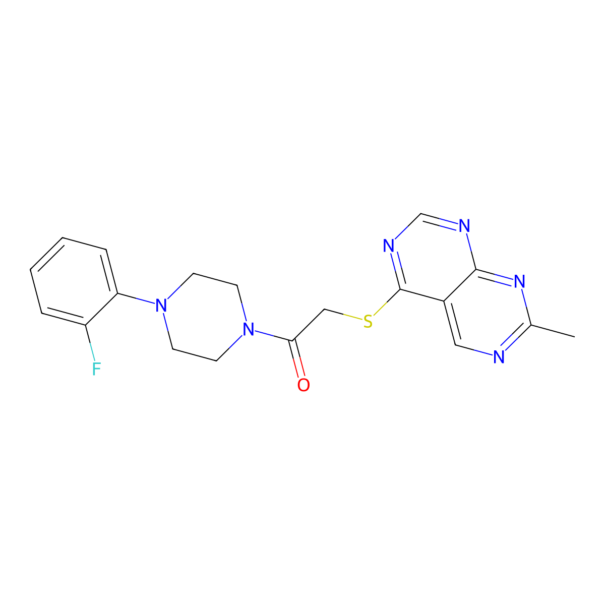 1-(4-(2-Fluorophenyl)piperazin-1-yl)-2-((7-methylpyrimido[4,5-d]pyrimidin-4-yl)thio)ethanone molecular structure, CAS 1251585-18-8