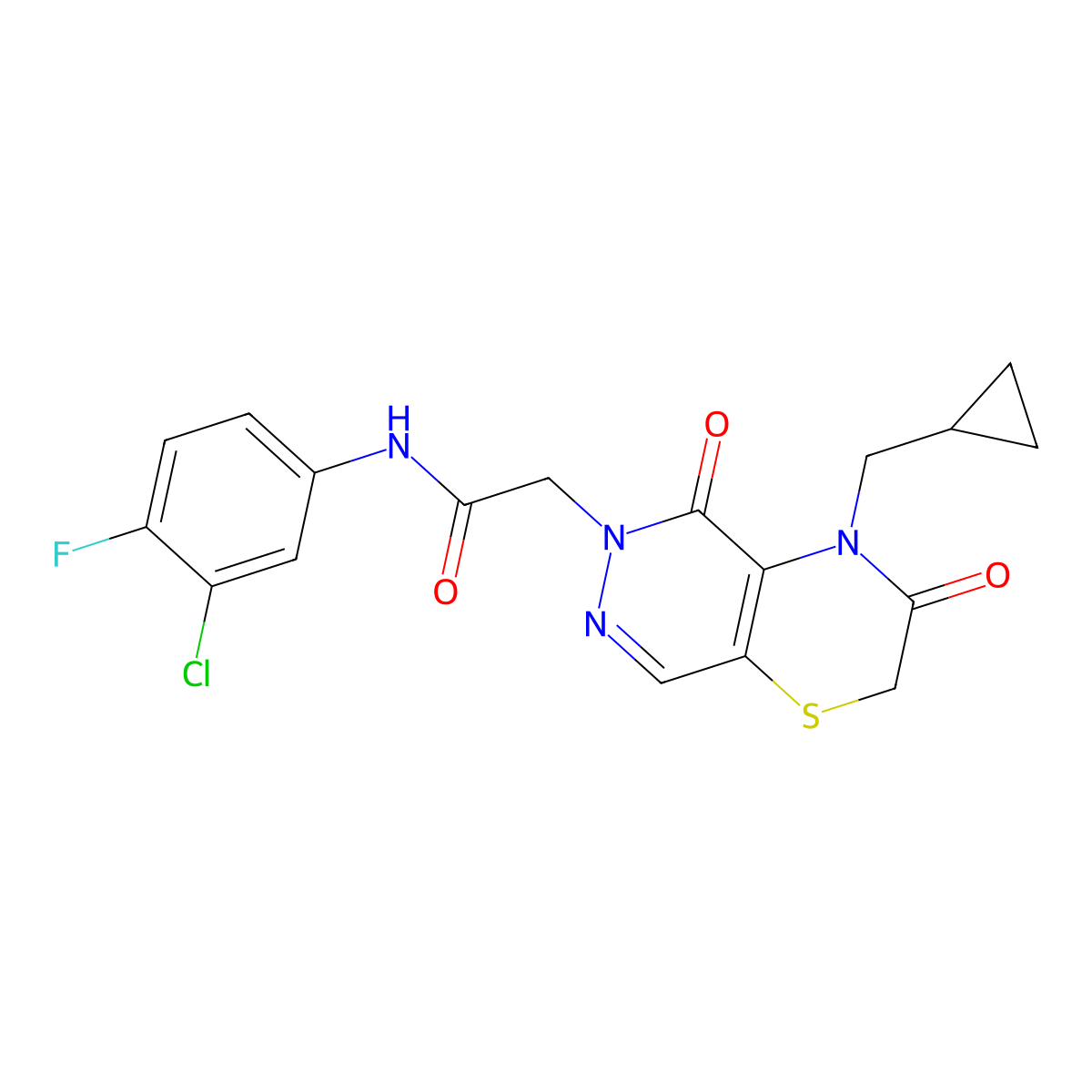 N-(3-chloro-4-fluorophenyl)-2-[4-(cyclopropylmethyl)-3,5-dioxo-2H,3H,4H,5H,6H-pyridazino[4,5-b][1,4]thiazin-6-yl]acetamide molecular structure, CAS 1251585-29-1