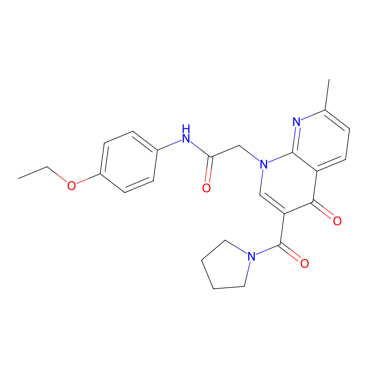 N-(4-ethoxyphenyl)-2-(7-methyl-4-oxo-3-(pyrrolidine-1-carbonyl)-1,8-naphthyridin-1(4H)-yl)acetamide molecular structure, CAS 1251585-30-4