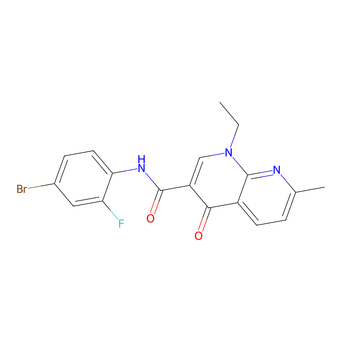N-(4-bromo-2-fluorophenyl)-1-ethyl-7-methyl-4-oxo-1,4-dihydro-1,8-naphthyridine-3-carboxamide molecular structure, CAS 1251585-38-2