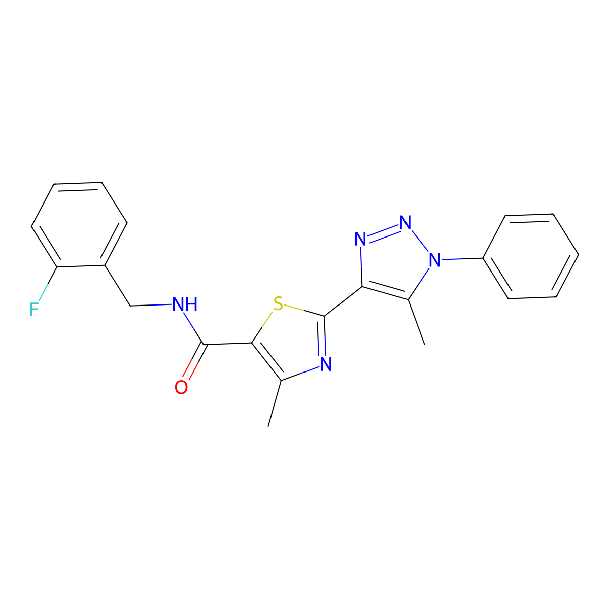 N-(2-fluorobenzyl)-4-methyl-2-(5-methyl-1-phenyl-1H-1,2,3-triazol-4-yl)thiazole-5-carboxamide molecular structure, CAS 1251585-49-5