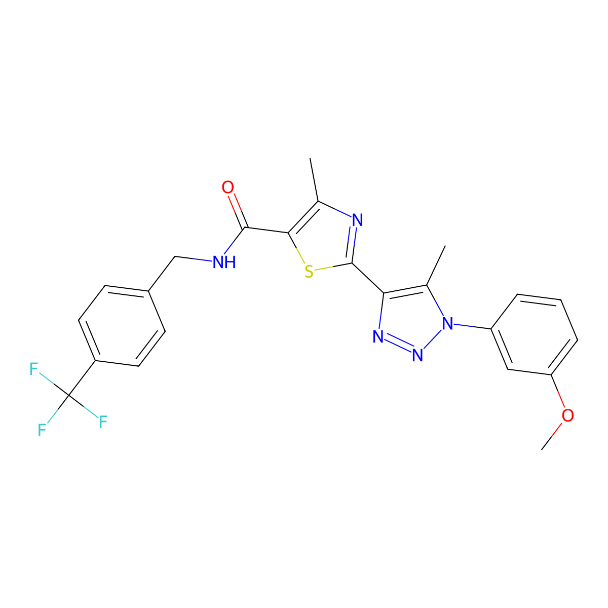2-(1-(3-methoxyphenyl)-5-methyl-1H-1,2,3-triazol-4-yl)-4-methyl-N-(4-(trifluoromethyl)benzyl)thiazole-5-carboxamide molecular structure, CAS 1251585-51-9