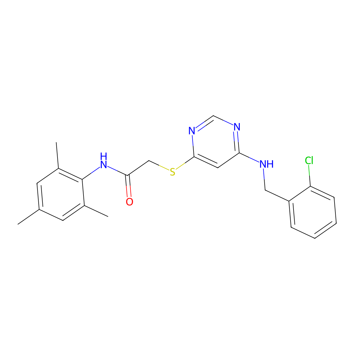 2-[(6-{[(2-chlorophenyl)methyl]amino}pyrimidin-4-yl)sulfanyl]-N-(2,4,6-trimethylphenyl)acetamide molecular structure, CAS 1251585-59-7