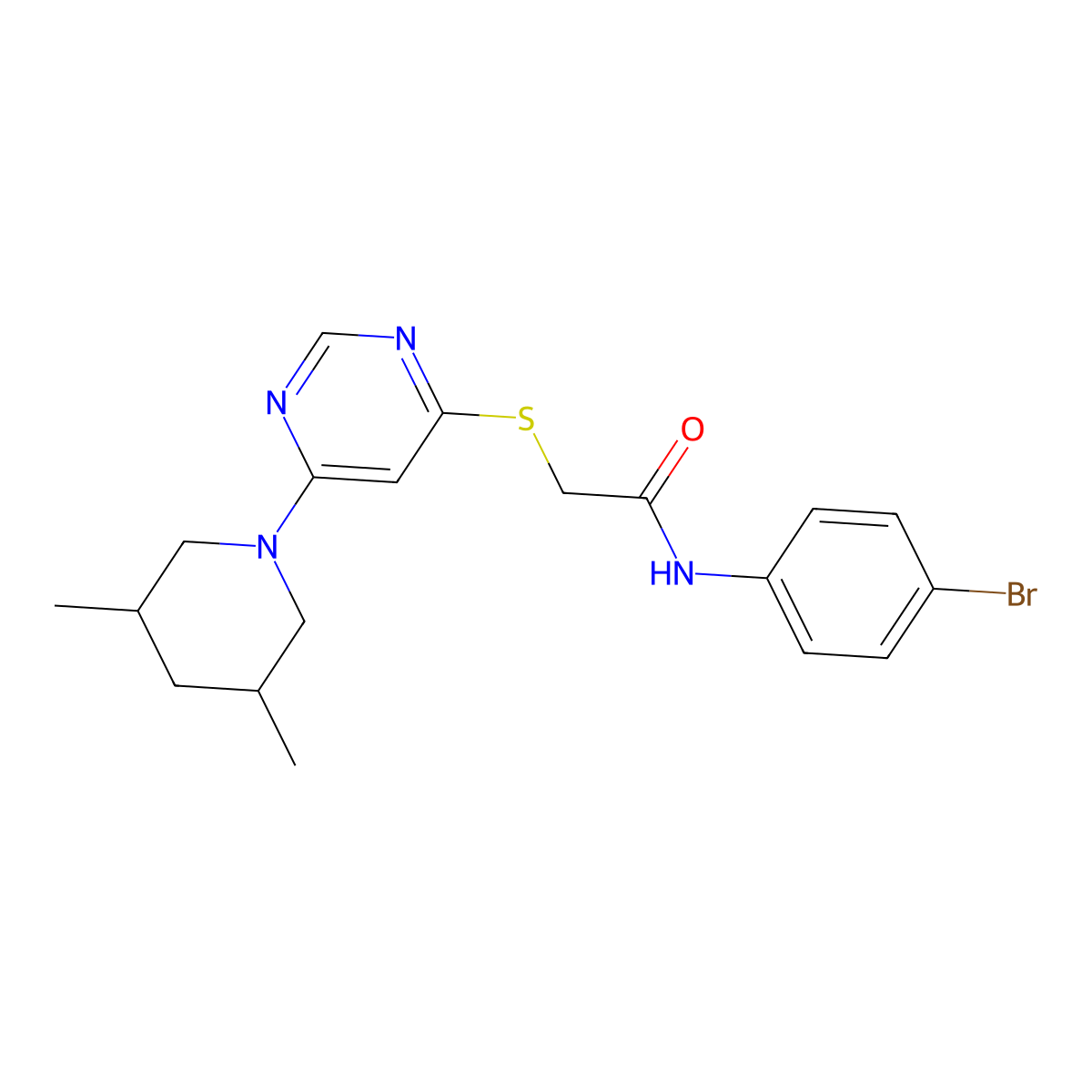 N-(4-Bromophenyl)-2-{[6-(3,5-dimethylpiperidin-1-YL)pyrimidin-4-YL]sulfanyl}acetamide molecular structure, CAS 1251585-66-6