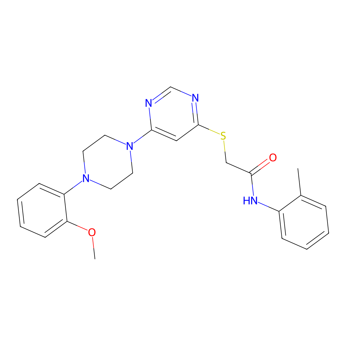 2-({6-[4-(2-methoxyphenyl)piperazin-1-yl]pyrimidin-4-yl}sulfanyl)-N-(2-methylphenyl)acetamide molecular structure, CAS 1251585-71-3
