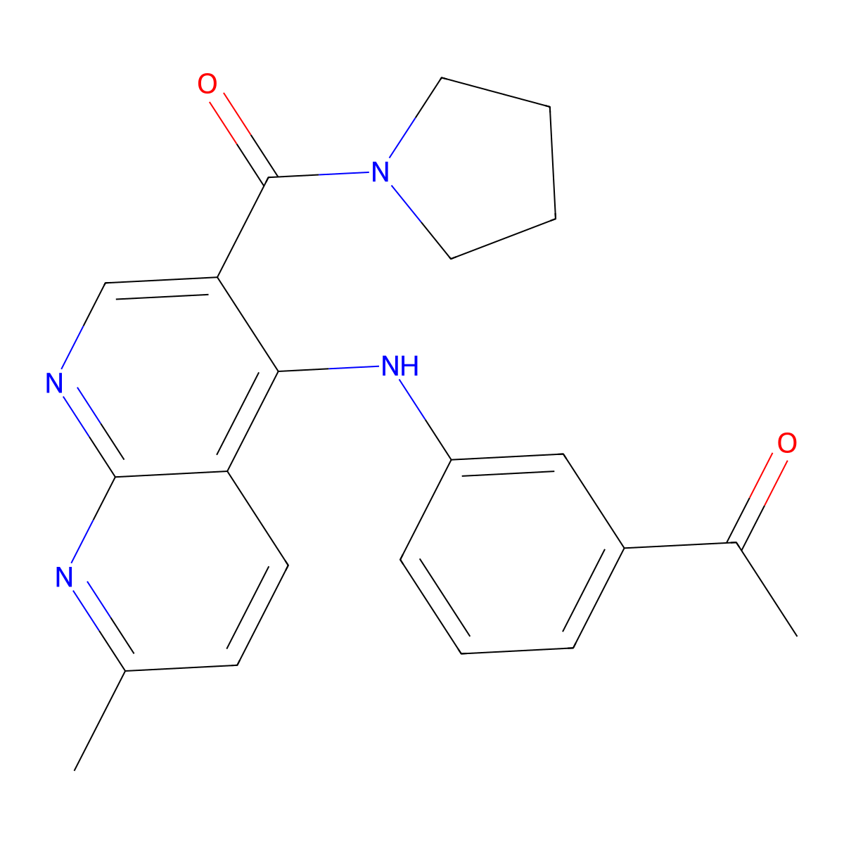 1-(3-{[7-Methyl-3-(pyrrolidine-1-carbonyl)-1,8-naphthyridin-4-yl]amino}phenyl)ethan-1-one molecular structure, CAS 1251585-74-6
