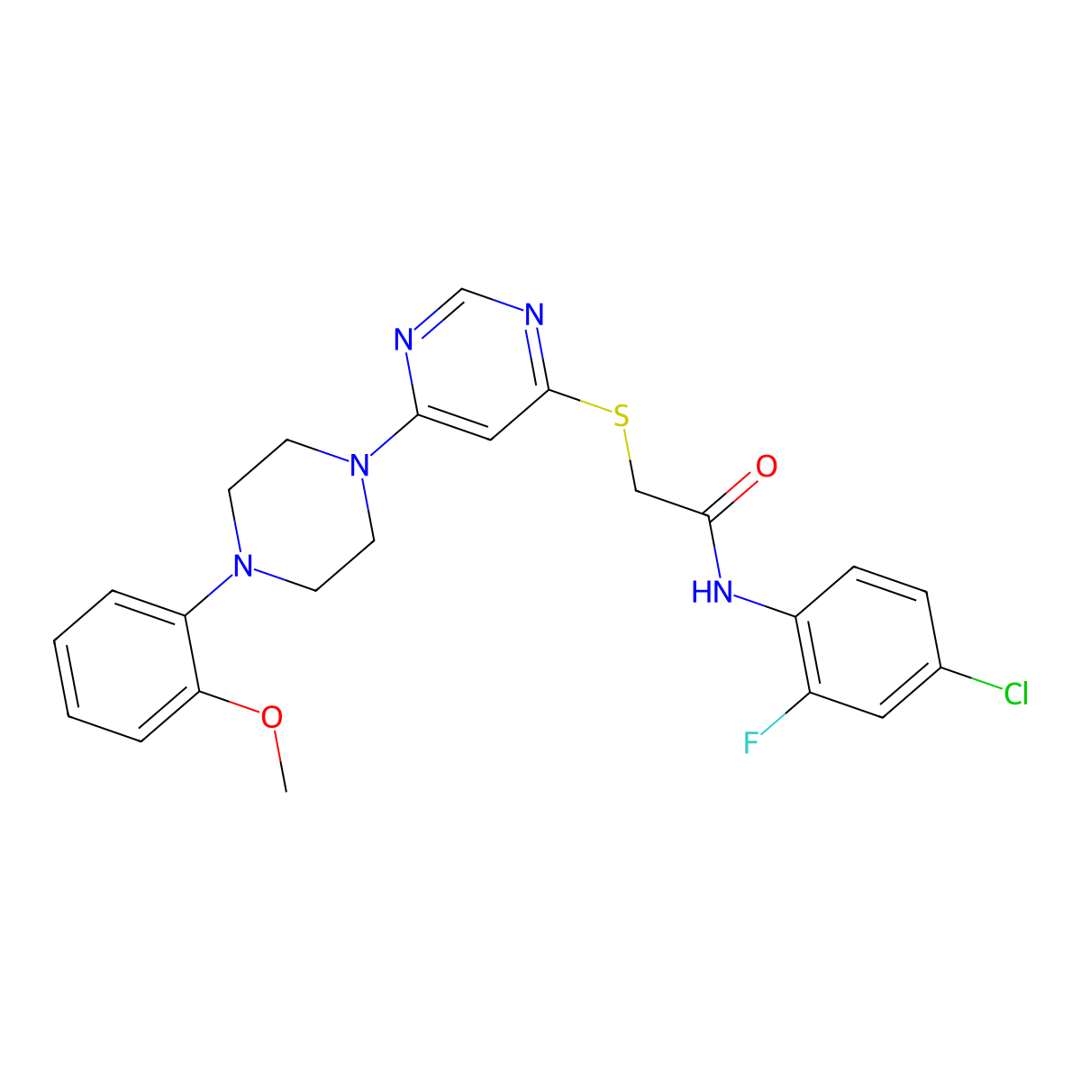 N-(4-chloro-2-fluorophenyl)-2-({6-[4-(2-methoxyphenyl)piperazin-1-yl]pyrimidin-4-yl}sulfanyl)acetamide molecular structure, CAS 1251585-81-5