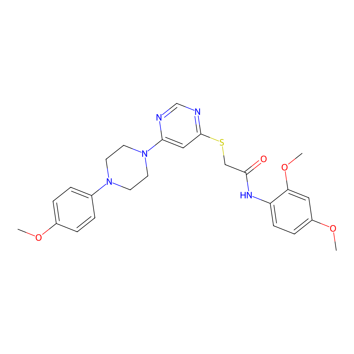 N-(2,4-dimethoxyphenyl)-2-((6-(4-(4-methoxyphenyl)piperazin-1-yl)pyrimidin-4-yl)thio)acetamide molecular structure, CAS 1251585-91-7