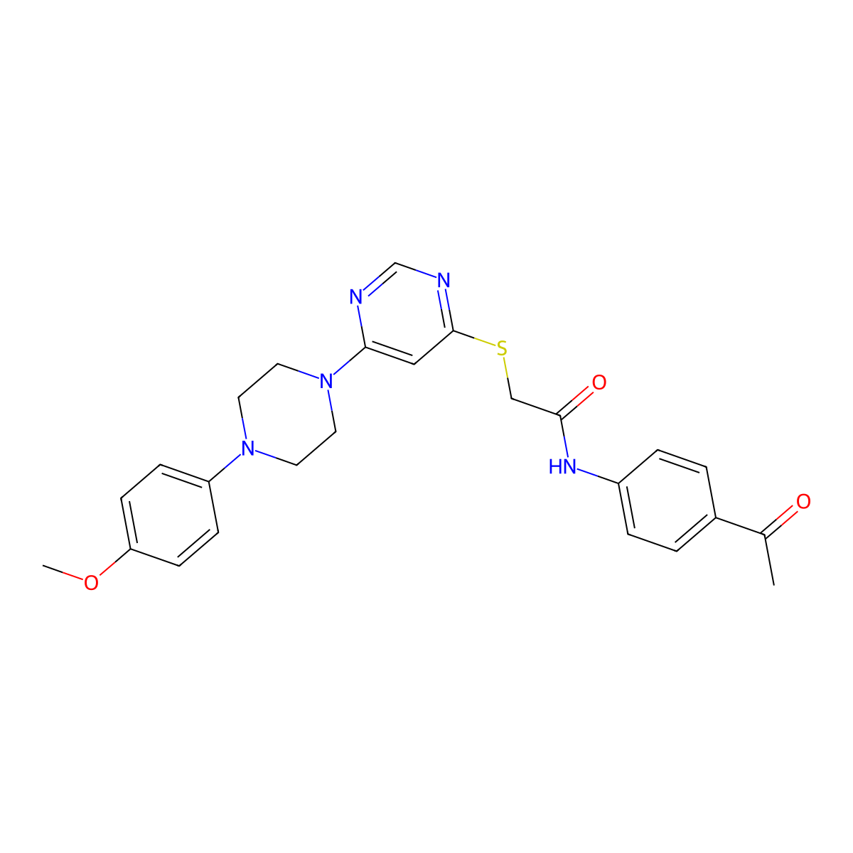 N-(4-acetylphenyl)-2-((6-(4-(4-methoxyphenyl)piperazin-1-yl)pyrimidin-4-yl)thio)acetamide molecular structure, CAS 1251586-11-4