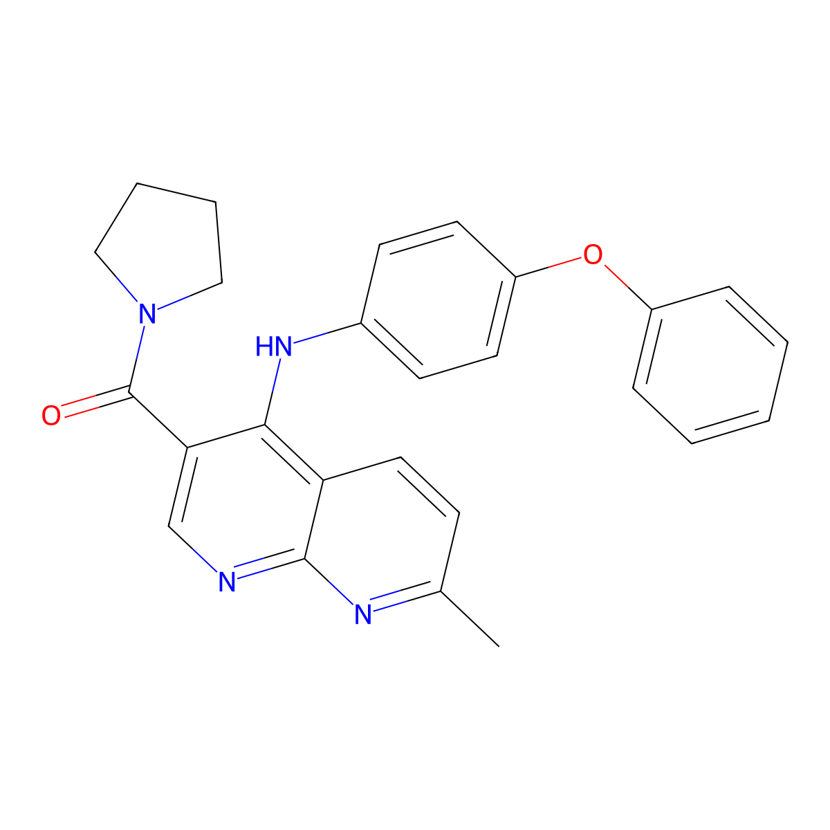 7-methyl-N-(4-phenoxyphenyl)-3-(pyrrolidine-1-carbonyl)-1,8-naphthyridin-4-amine molecular structure, CAS 1251586-15-8