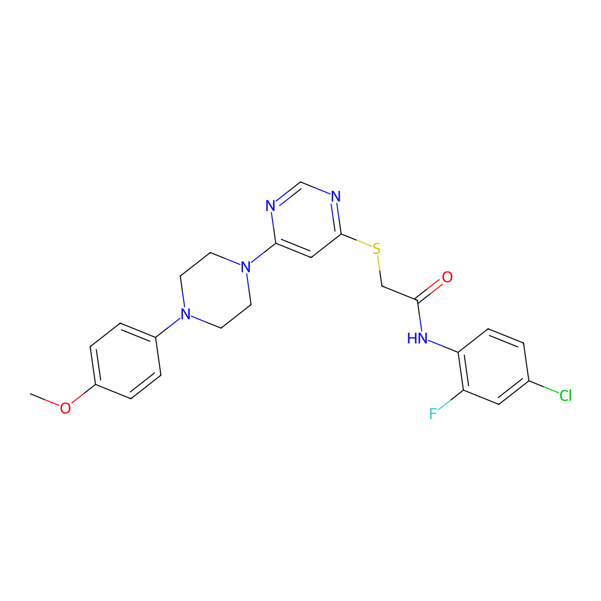 N-(4-chloro-2-fluorophenyl)-2-({6-[4-(4-methoxyphenyl)piperazin-1-yl]pyrimidin-4-yl}sulfanyl)acetamide molecular structure, CAS 1251586-20-5
