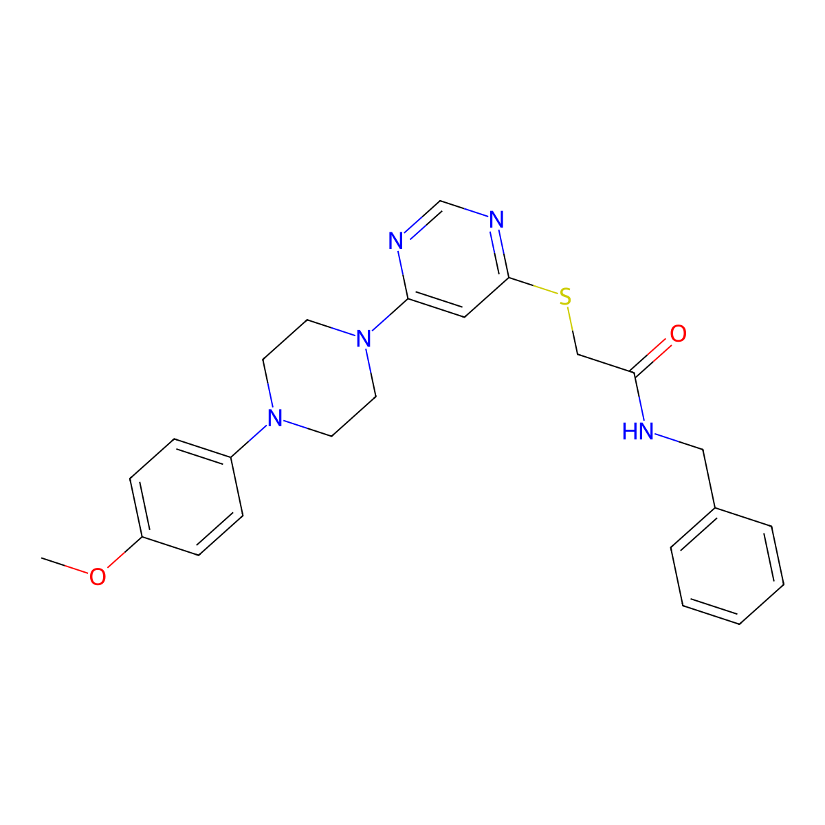 N-benzyl-2-({6-[4-(4-methoxyphenyl)piperazin-1-yl]pyrimidin-4-yl}sulfanyl)acetamide molecular structure, CAS 1251586-32-9