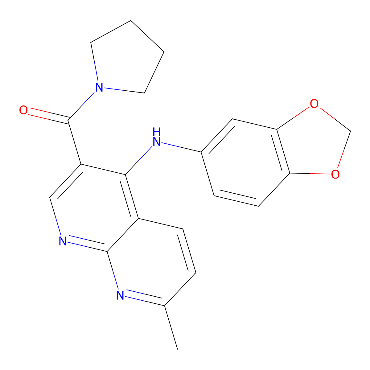 (4-(Benzo[d][1,3]dioxol-5-ylamino)-7-methyl-1,8-naphthyridin-3-yl)(pyrrolidin-1-yl)methanone molecular structure, CAS 1251586-33-0