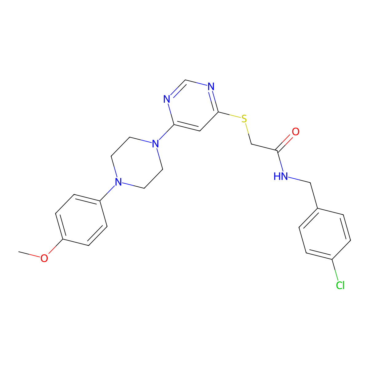 N-[(4-chlorophenyl)methyl]-2-({6-[4-(4-methoxyphenyl)piperazin-1-yl]pyrimidin-4-yl}sulfanyl)acetamide molecular structure, CAS 1251586-45-4
