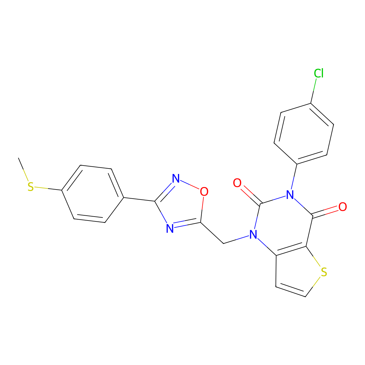 3-(4-chlorophenyl)-1-({3-[4-(methylsulfanyl)phenyl]-1,2,4-oxadiazol-5-yl}methyl)-1H,2H,3H,4H-thieno[3,2-d]pyrimidine-2,4-dione molecular structure, CAS 1251586-49-8