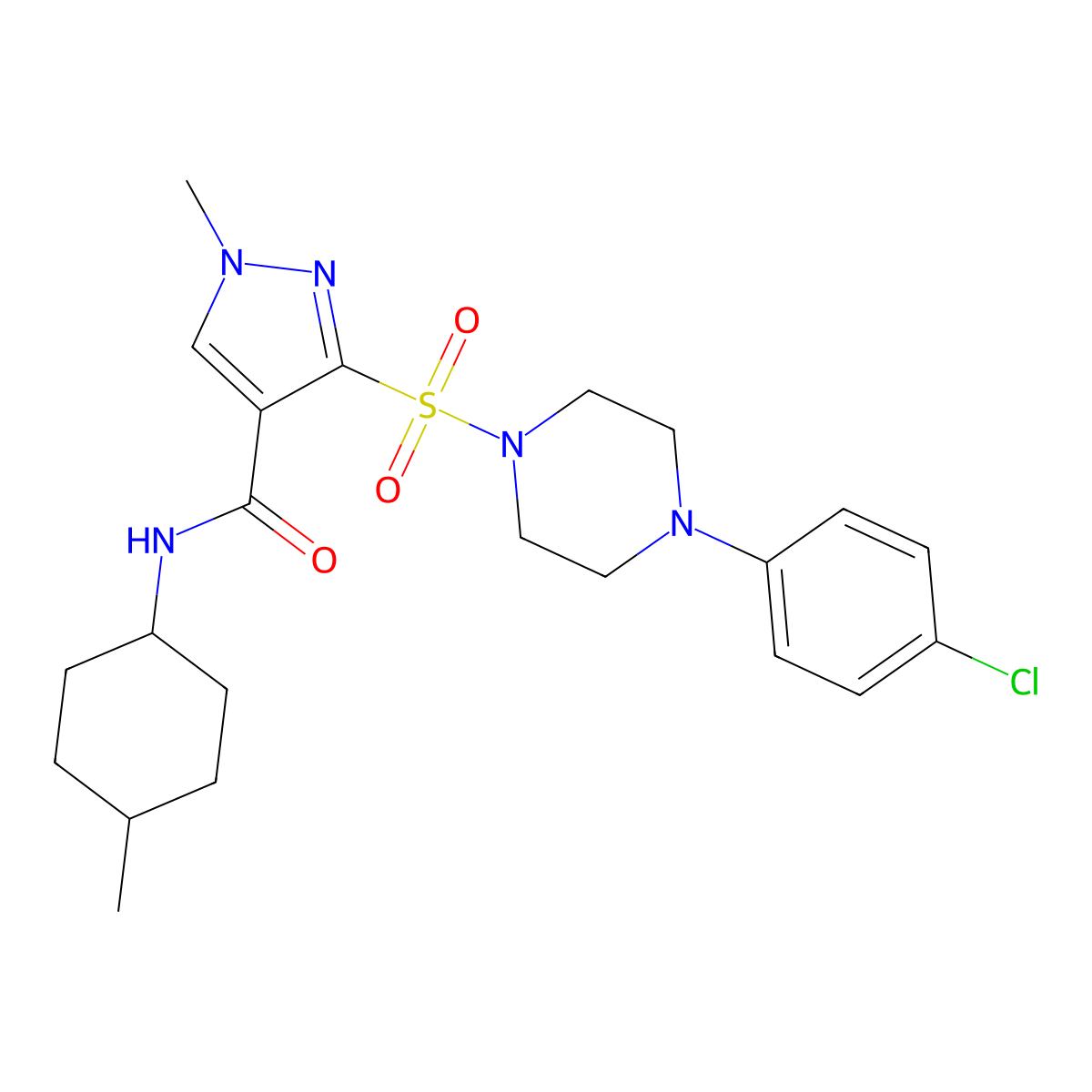 3-{[4-(4-chlorophenyl)piperazin-1-yl]sulfonyl}-1-methyl-N-(4-methylcyclohexyl)-1H-pyrazole-4-carboxamide molecular structure, CAS 1251586-57-8