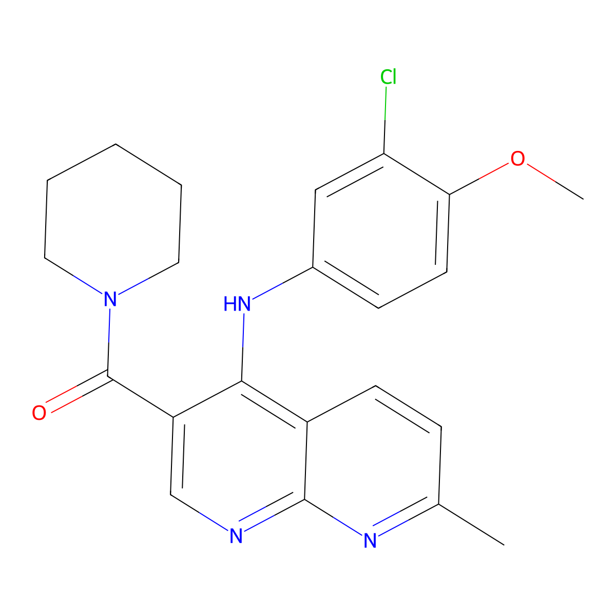 N-(3-chloro-4-methoxyphenyl)-7-methyl-3-(piperidine-1-carbonyl)-1,8-naphthyridin-4-amine molecular structure, CAS 1251586-72-7