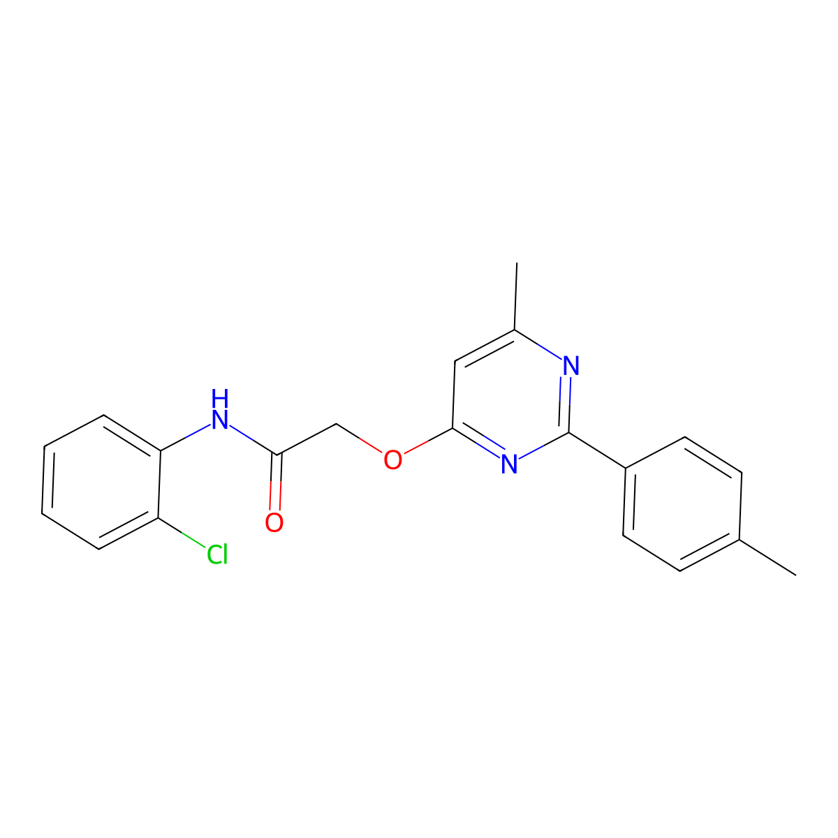 N-(2-chlorophenyl)-2-((6-methyl-2-(p-tolyl)pyrimidin-4-yl)oxy)acetamide molecular structure, CAS 1251586-77-2