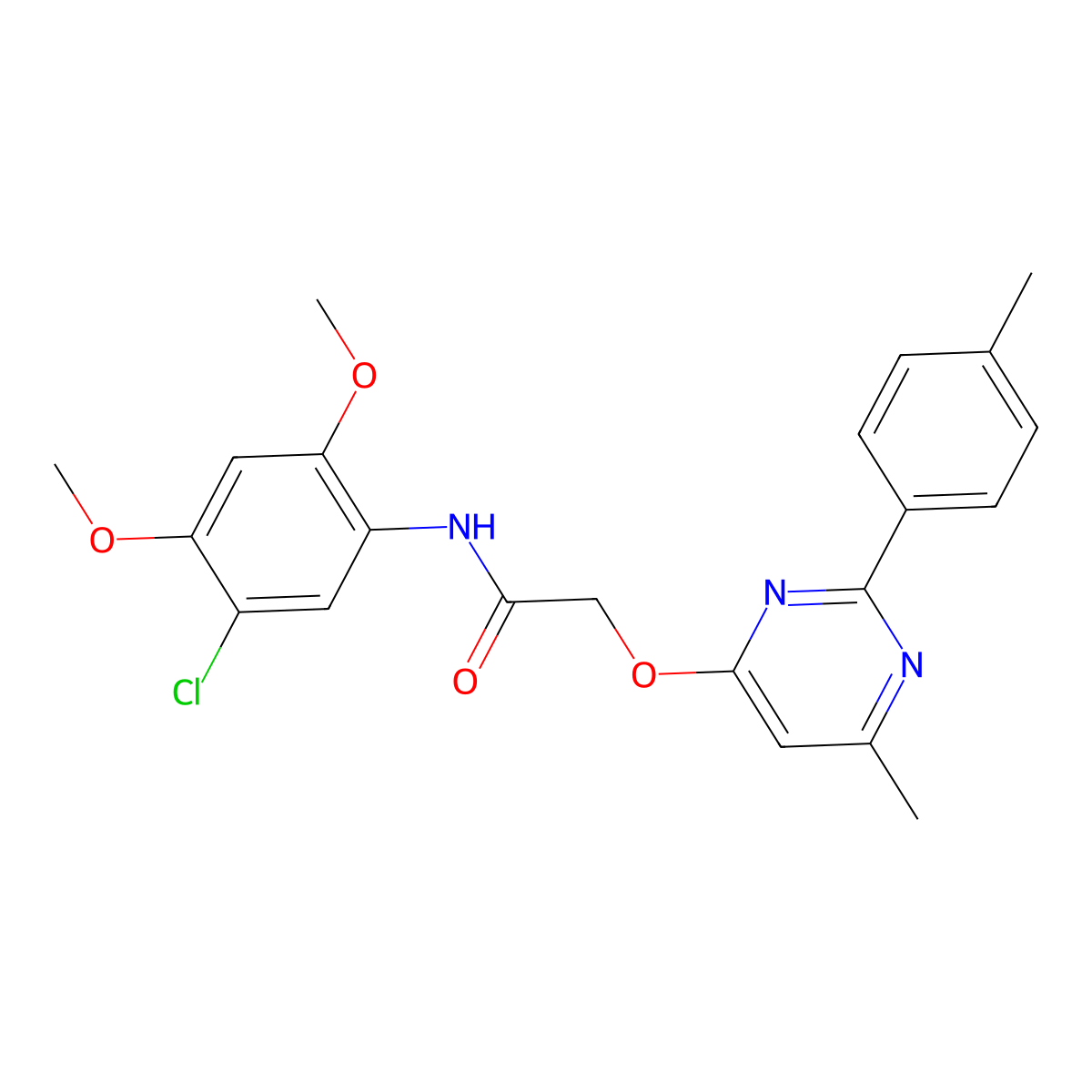 N-(5-chloro-2,4-dimethoxyphenyl)-2-{[6-methyl-2-(4-methylphenyl)pyrimidin-4-yl]oxy}acetamide molecular structure, CAS 1251586-89-6
