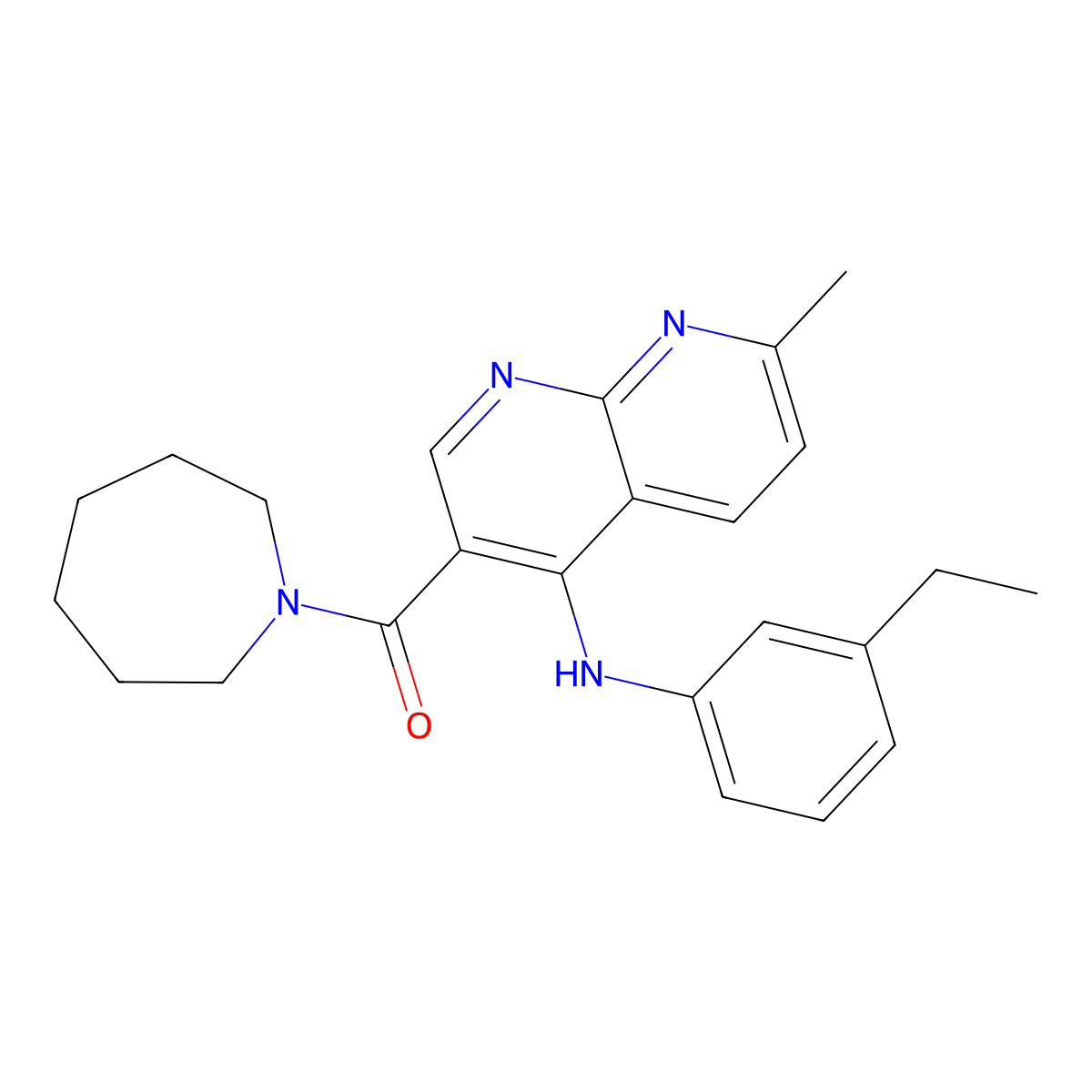 Azepan-1-yl(4-((3-ethylphenyl)amino)-7-methyl-1,8-naphthyridin-3-yl)methanone molecular structure, CAS 1251586-92-1