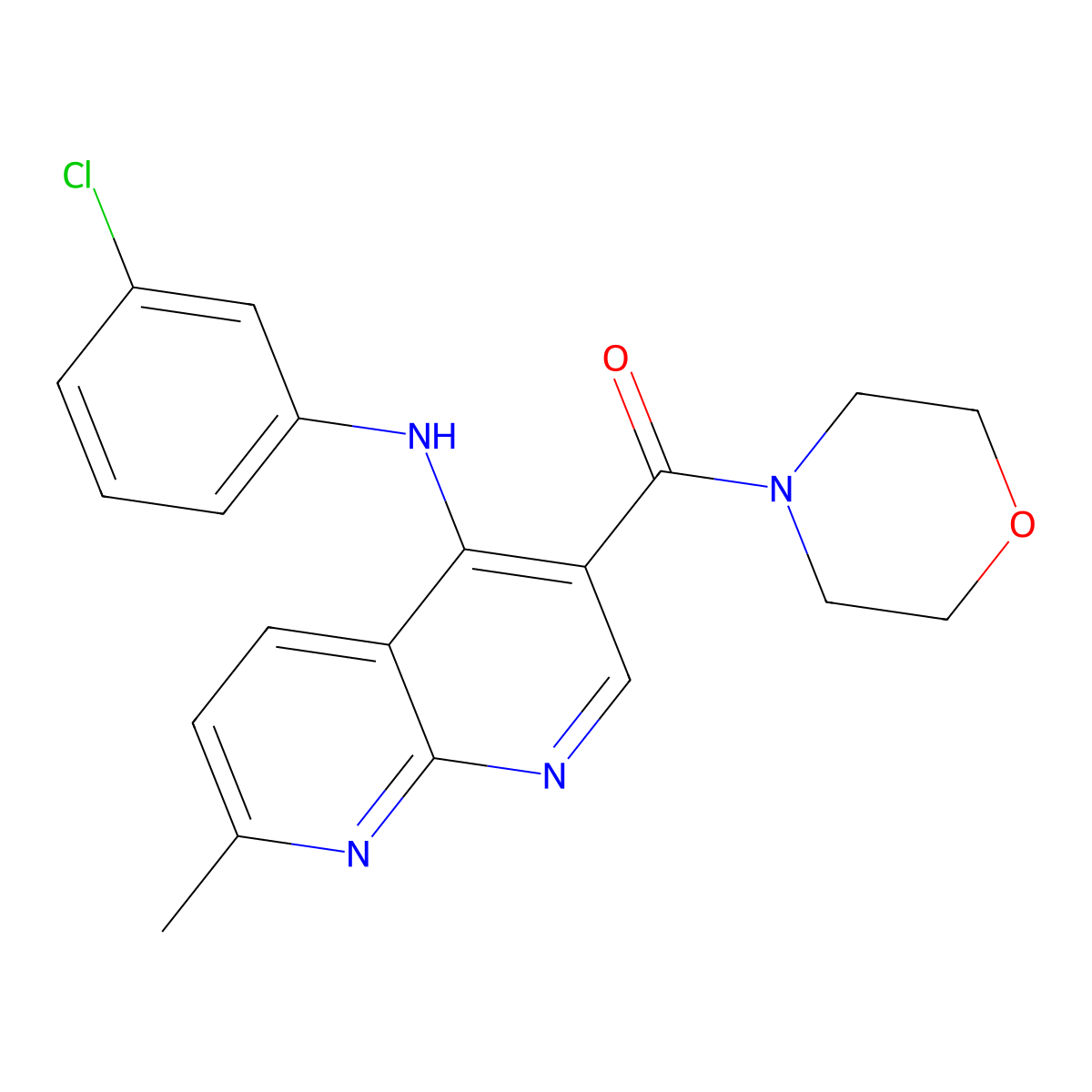 (4-((3-Chlorophenyl)amino)-7-methyl-1,8-naphthyridin-3-yl)(morpholino)methanone molecular structure, CAS 1251587-06-0