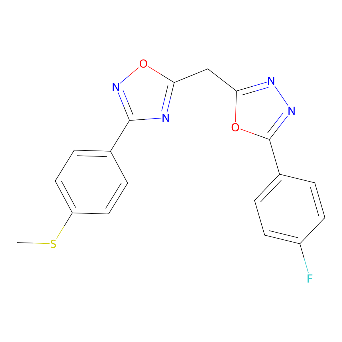 5-{[5-(4-Fluorophenyl)-1,3,4-oxadiazol-2-yl]methyl}-3-[4-(methylsulfanyl)phenyl]-1,2,4-oxadiazole molecular structure, CAS 1251587-13-9
