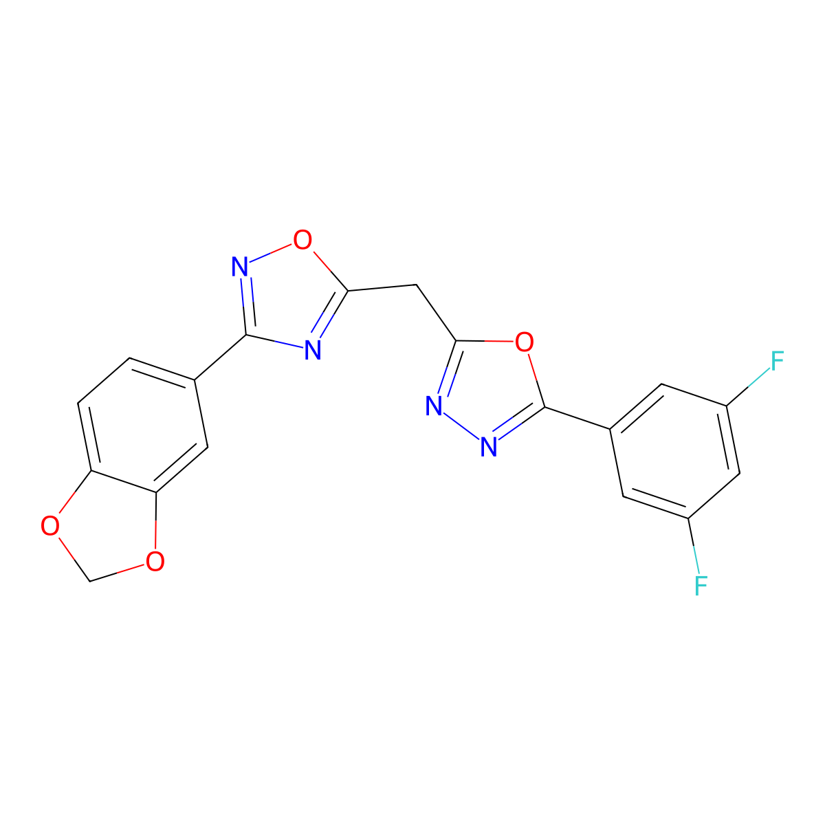 3-(2H-1,3-benzodioxol-5-yl)-5-{[5-(3,5-difluorophenyl)-1,3,4-oxadiazol-2-yl]methyl}-1,2,4-oxadiazole molecular structure, CAS 1251587-30-0