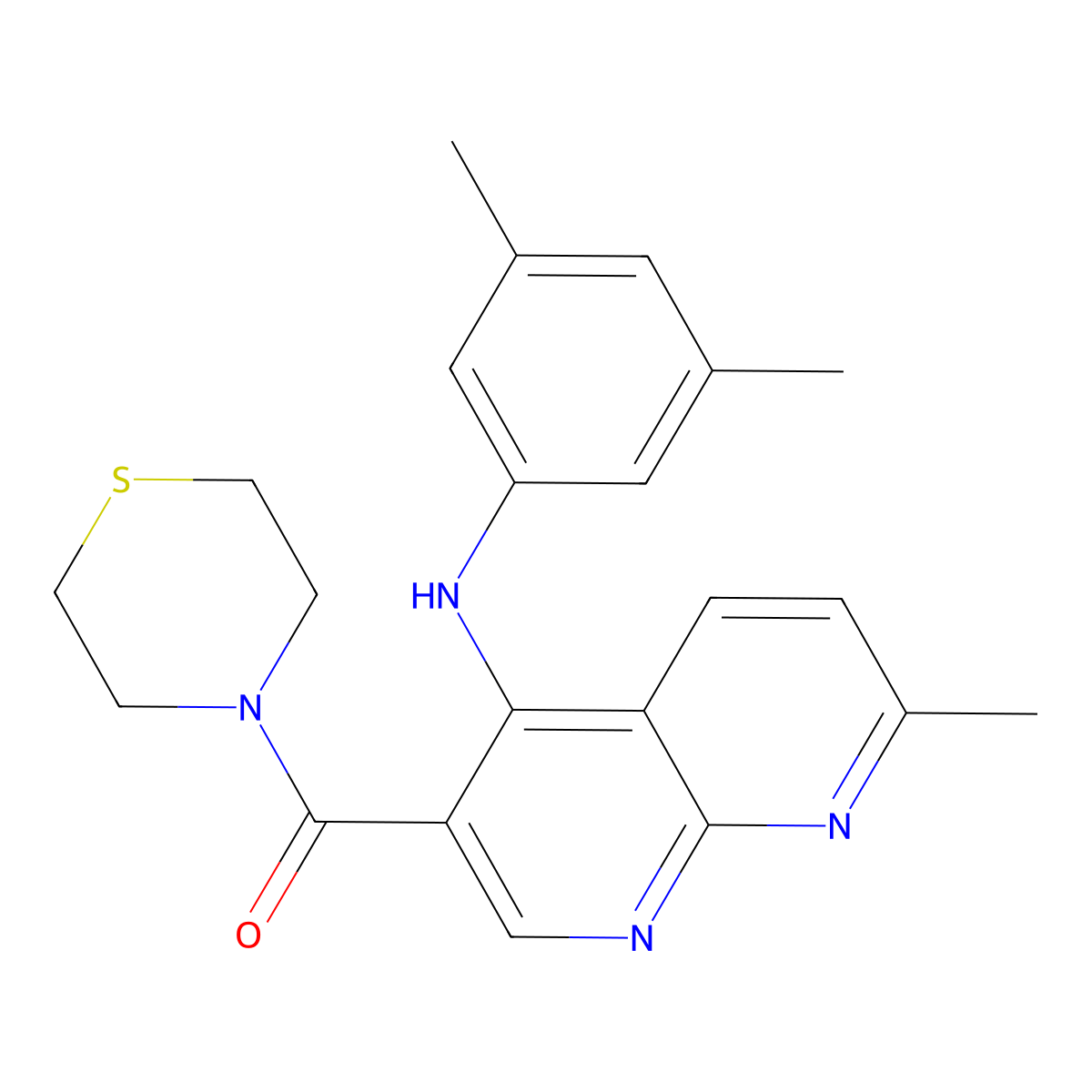 (4-((3,5-Dimethylphenyl)amino)-7-methyl-1,8-naphthyridin-3-yl)(thiomorpholino)methanone molecular structure, CAS 1251587-37-7
