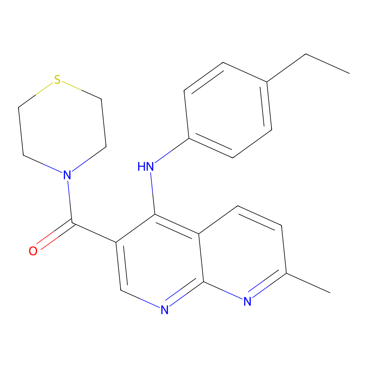 (4-((4-Ethylphenyl)amino)-7-methyl-1,8-naphthyridin-3-yl)(thiomorpholino)methanone molecular structure, CAS 1251587-48-0
