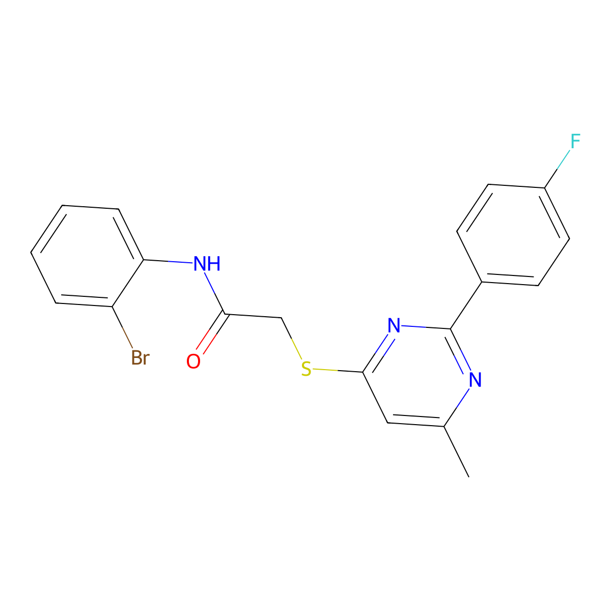 N-(2-bromophenyl)-2-{[2-(4-fluorophenyl)-6-methylpyrimidin-4-yl]sulfanyl}acetamide molecular structure, CAS 1251587-53-7